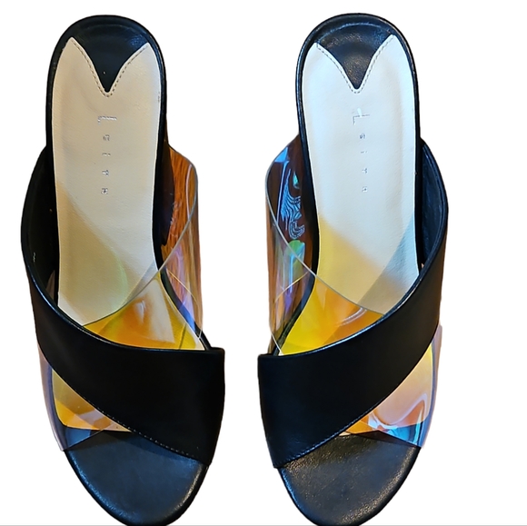 Leith Black Leather Heeled Mules Sz 6 - Picture 4 of 4